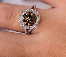 3CT Round Lab-Created Chocolate Diamond Wedding Halo Ring 14K Rose Gold Plated