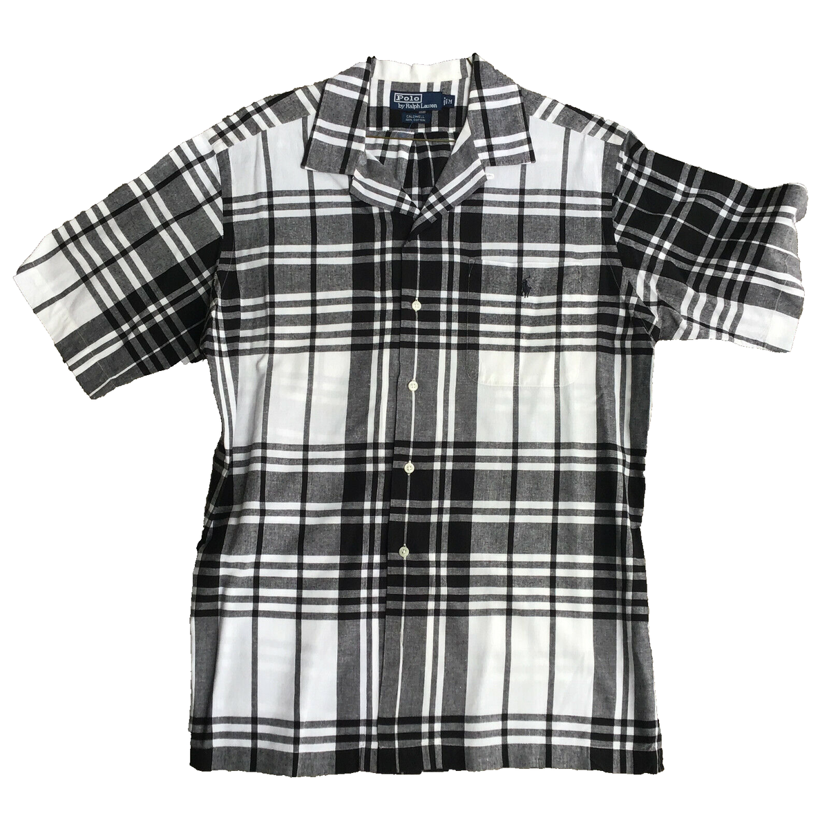 Polo Ralph Lauren Caldwell Cotton Plaid Black Short Sleeve Shirt 