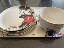 NEW RARE Minnie Mouse Mickey Mouse Zak Designs 6 Plates, 4 Bowls, Tray Set
