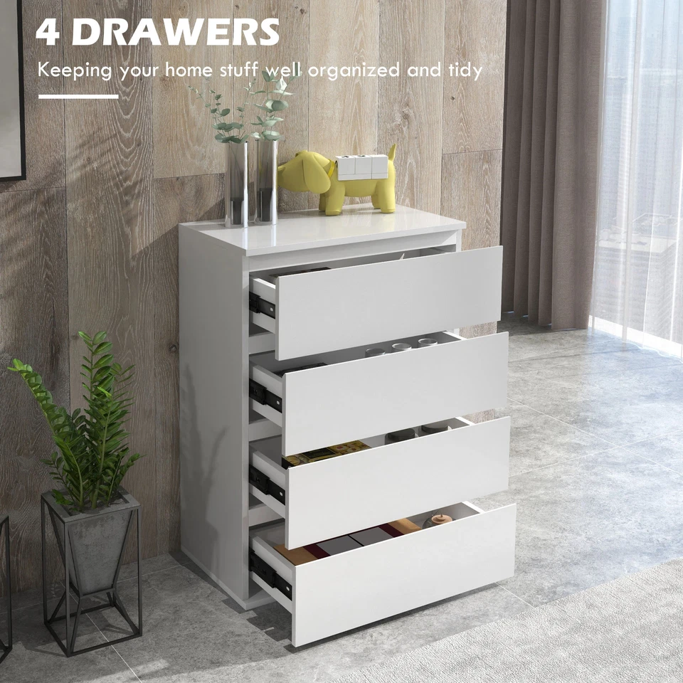 High Gloss Chest of Drawers, 4-Drawer Storage Cabinets, Modern Dresser, Storage  - Image 4 of 4