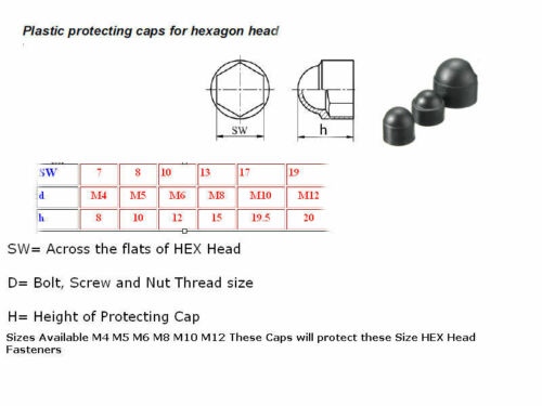 M10 BLACK PLASTIC BOLT NUT PROTECTION COVER CAPS NUTS DOME HEXAGON COVERS CAP - Picture 2 of 3