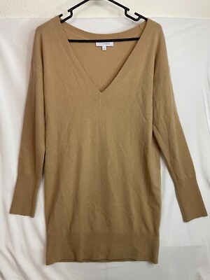 Intermix Tan V Neck Cashmere Tunic Sweater Minimalist Comfortable Casual  Wear S