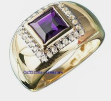 Natural Amethyst CZ Gemstones 925 Sterling Silver Gold Plated Ring 6331