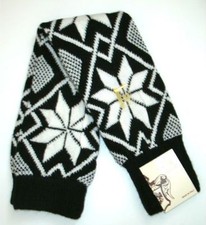 SCANZI Italy Winter LEG WARMERS Socks BLACK Snowflakes O/S