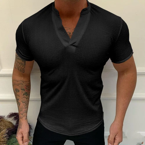 Neu Herren Einfarbig V-Ausschnitt Athleisure Muskel Kurzarm Slim Fit T-Shirts - Bild 12 von 19