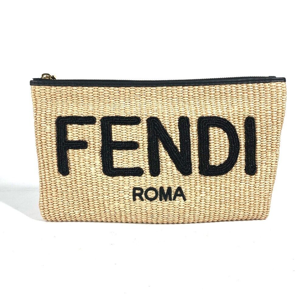 FENDI 8N0149 straw logo Bag Pouch Clutch bag Raffia FENDI 8N0149 straw logo Bag Pouch Clutch bag Raffia
