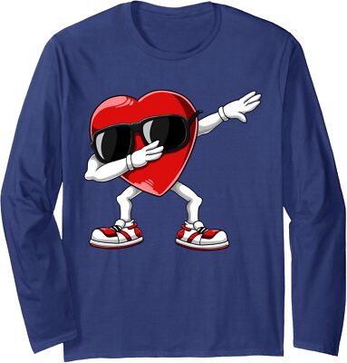Cute Dabbing Heart Funny Gifts Valentines Day Long Sleeve Tshirt