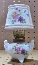 Porcelain Hand Painted Flowers Gold Gilded Mini Oil Lamp Light 1940s Japan 