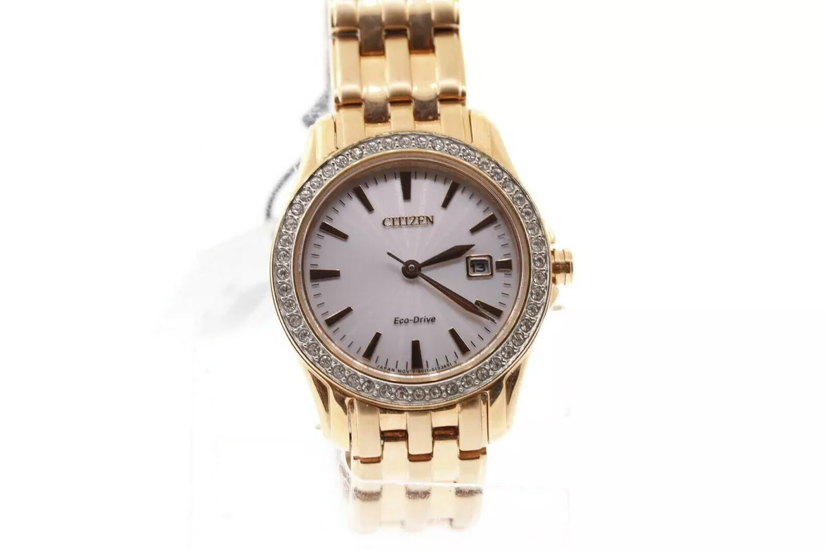 Ladies Citizen EW1903-52A Eco-Drive Crystal Silver Dial Rose Gold Watch