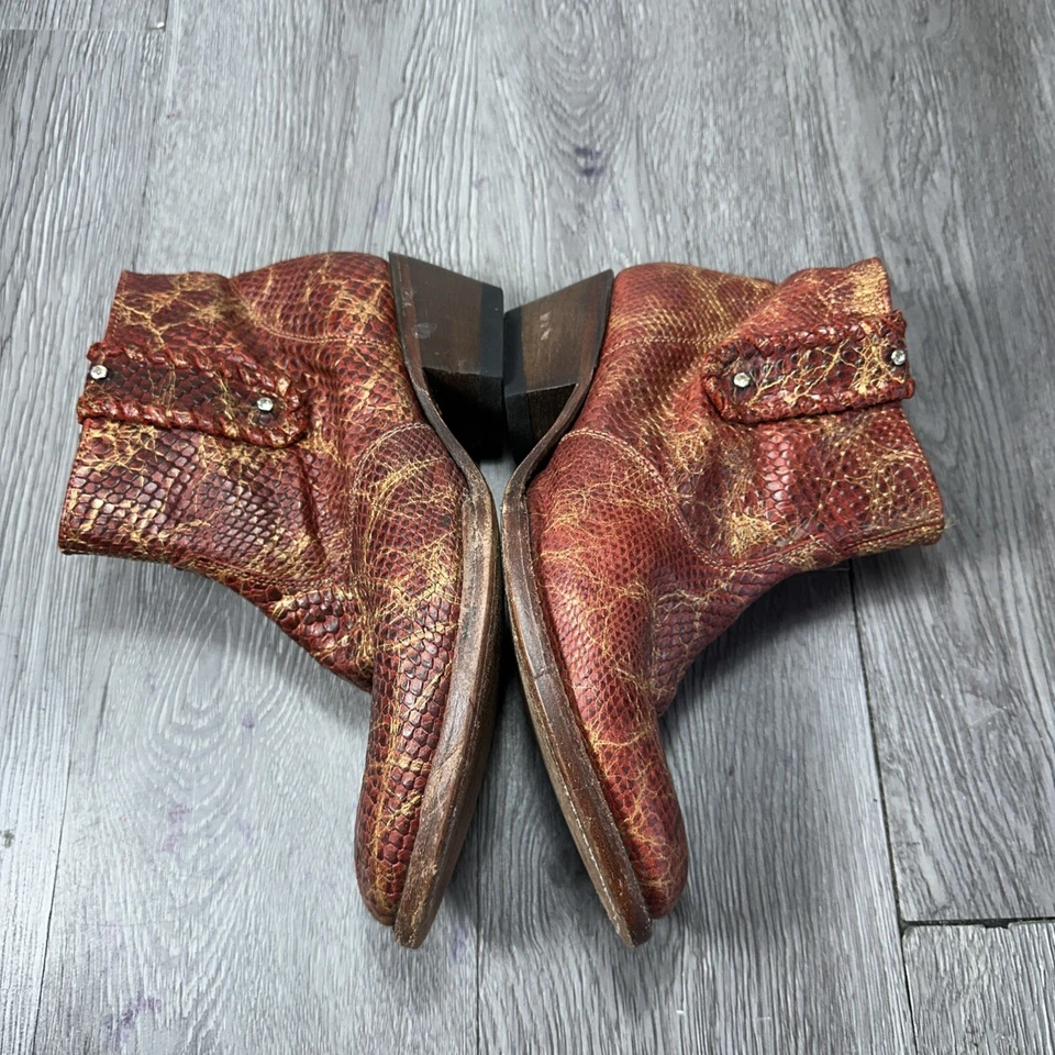 Botines Ferrini Lizard para mujer rojo dorado talla 8,5 B con cremallera Foto 3 de 4