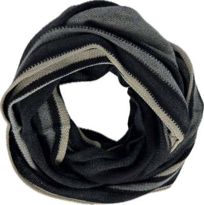 Loop Scarf Women's Men's Scarf 100% Wool Stripe Pattern Grey Charcoal Black