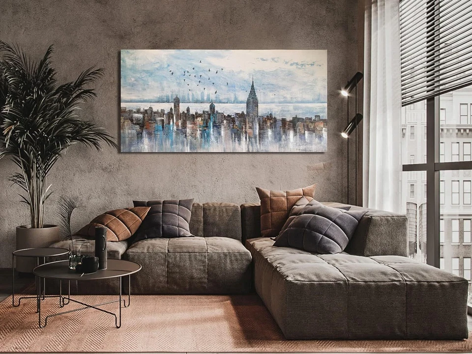 Pintura arte de pared horizonte de la ciudad de Nueva York imagen abstracta moderna 48x24" Foto 2 de 4