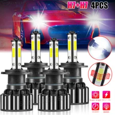 4sides Combo H7+H7 LED Headlight Bulb Kit High Low Beam Super Bright 6500K White