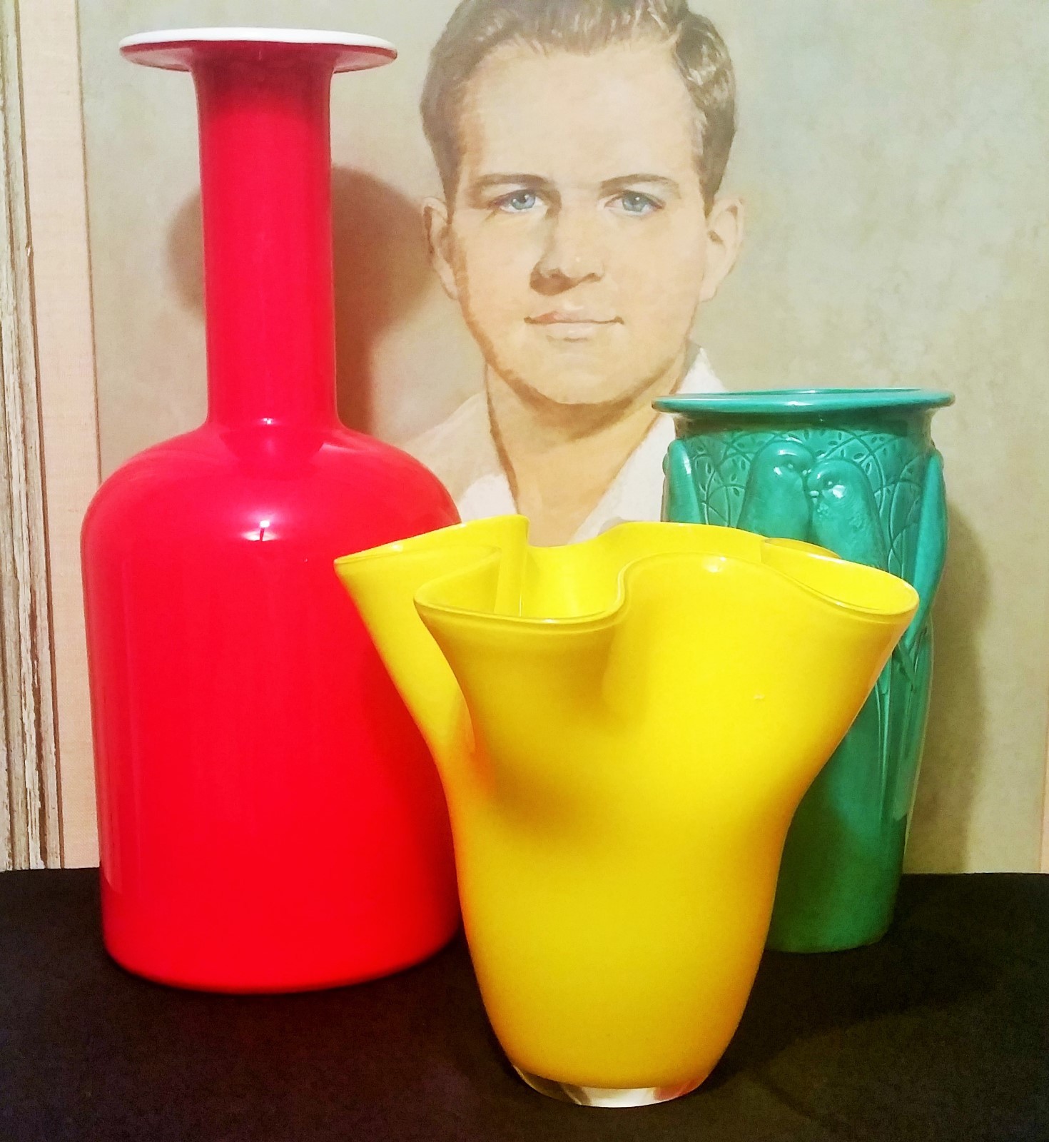 9" Robinson Ransbottom Roseville ohio pottery vtg parakeet love bird