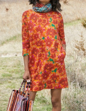 Peruvian Connection 100 Cotton Floral Fresco Tunic Dress M Orange Multi