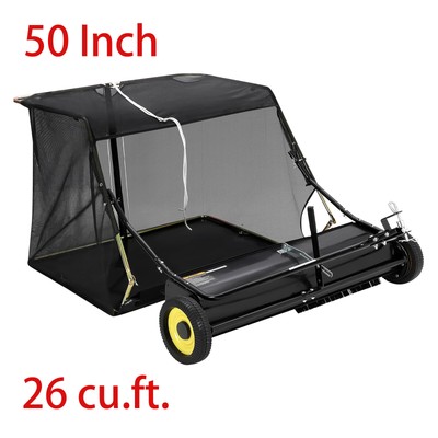 50'' Tow Behind Lawn Sweeper Leaf & Grass Collector Adjustable Sweeping Height