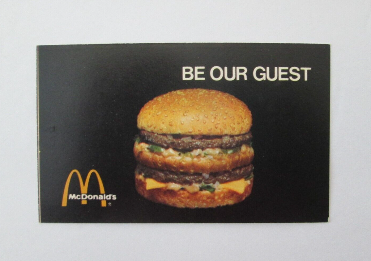 McDONALD'S Vintage 70s BE OUR GUEST Big Mac Free Card Coupon RARE