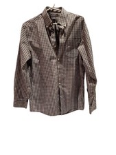 EDDIE BAUER Men Shirt S Small Button Wrinkle Free Relaxed 100 Cotton Gray Stripe