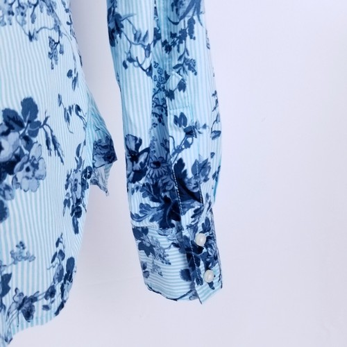 NWT Tommy Hilfiger Long Sleeve Button Up Floral Shirt Womens Size S Blue Striped - 第 7/8 張圖片