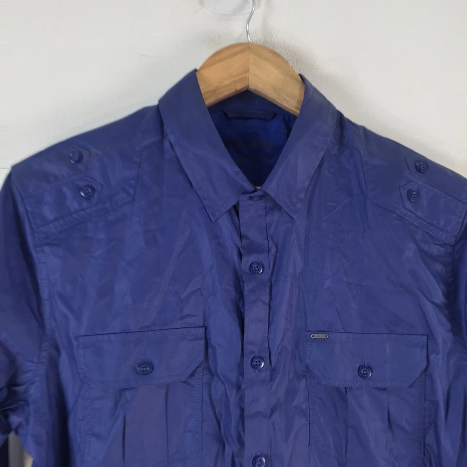 Guess Hombre Camisa Abotonada Talla M Slim Fit Azul Marino Manga Larga Cuello 112837 Foto 2 de 4