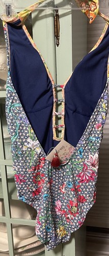 BRAND NEW Johnny Was Seaton Halter Plunge One Piece Swimsuit Sz S - Picture 5 of 11
