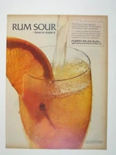 Vintage Rum Sour Cocktail Recipe Ad Print Puerto Rican Rum 1960s Bar Decor
