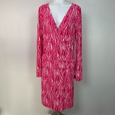 Express Wrap Dress Large Pink White Long Sleeve Stretch Jersey Tie-Waist Women's