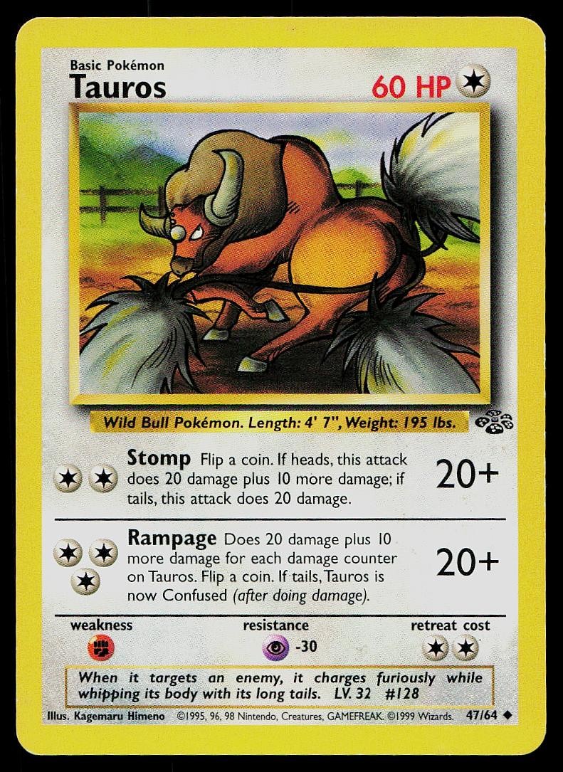 Pokemon Card Jungle Tauros 47/64 Uncommon