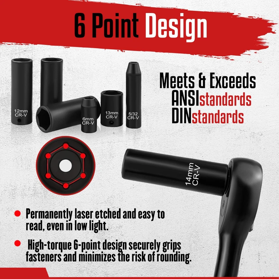 55 Piece 1/4" Drive Impact Socket Set, SAE/Metric, Deep/Shallow, Cr-V Steel - Image 2 of 4