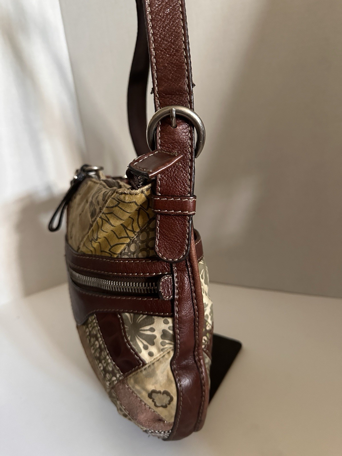 Fossil Patchwork Leather Trim Boho Crossbody Shou… - image 2