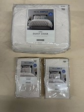 Real Simple King Duvet Cover Set White Jules 100 Cotton 2 Standard Shams NEW