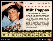 1961 Post Cereal #71 Milt Pappas  Hand Cut Orioles SHORT-PRINT 3 - VG