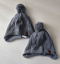 Lot of 2 H&M Cable Knit Pom Pom Beanie Hat Size 4-8Y KIDS, Gray