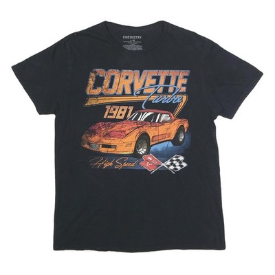 CHEMISTRY Herren T-Shirt Schwarz Corvette Turbo 1981 Grafik Kurzarm Crew Neck L