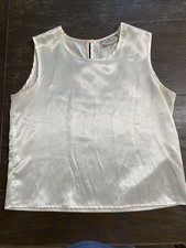VTG 90s Sophisticates Ivory Satin Cami Tank Top Pearl Button L Cottage Core