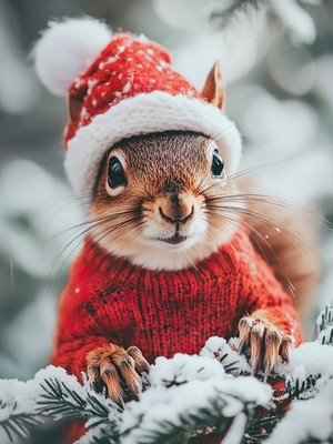 Christmas Squirrel in Red Sweater   Cute Funny Holiday Animal Wall Print A1-A4 P