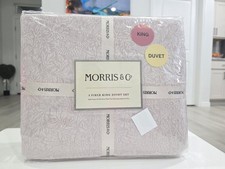 New William Morris Co Pink Birds Cotton Textured KING Duvet Shams Set