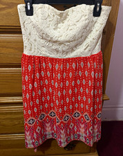 City Triangles Orange/White Lace Fit & Flare Dress Strapless Sweetheart M