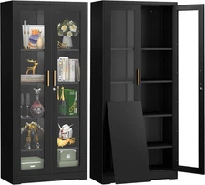 New Display Case with Glass Doors, Collectibles 71"H Black, MetaL Office cabinet
