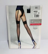Fiore Beverly 20 Den Black Microfiber Tights Pantyhose G5618 Size 4 Brand New