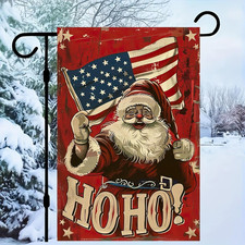 Patriotic Christmas Santa Claus Garden Flag 12 X 18 Inch Double Sided America Fl