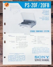 Sony PS-20F PS-20FB Record Player / Turntable  Service Manual *Original*