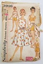 VTG 60s Simplicity Sew Pattern 3916 Miss Bra, Top, Shorts, Skirt Sz 12 B32 UC
