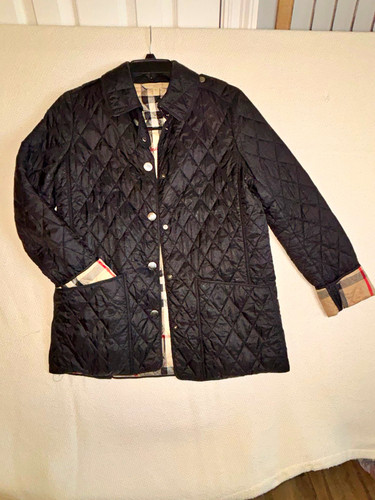 Burberry Brit Womens Black Quilted Button Front Lined Jacket Size S