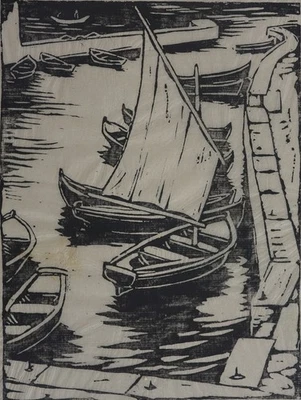 Segelboote im Hafen Arnold Balwé 1898 Expressionist - Bild 1 von 4