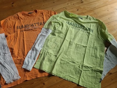 Cool Club Herren Langarm Shirt, XL,Herrenshirt, Two Layer,Manhattan, grün,orange