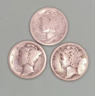 1923, 1926 & 1927 MERCURY DIMES. 3 DIMES. 90% SILVER.
