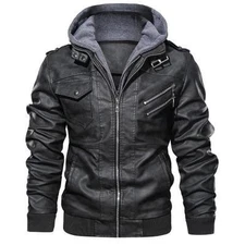 Leather jacket men's slim fit zipper PU jacket autumn men's leather jacket black