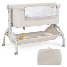 3-in-1 Portable Baby Bassinet Bedside Sleeper Cradle w/ Mattress Storage Basket