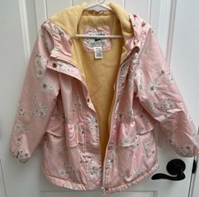 Oshkosh B Gosh Girls Flower Print Fleece Lined Winter Jacket Pink Size M 5-6